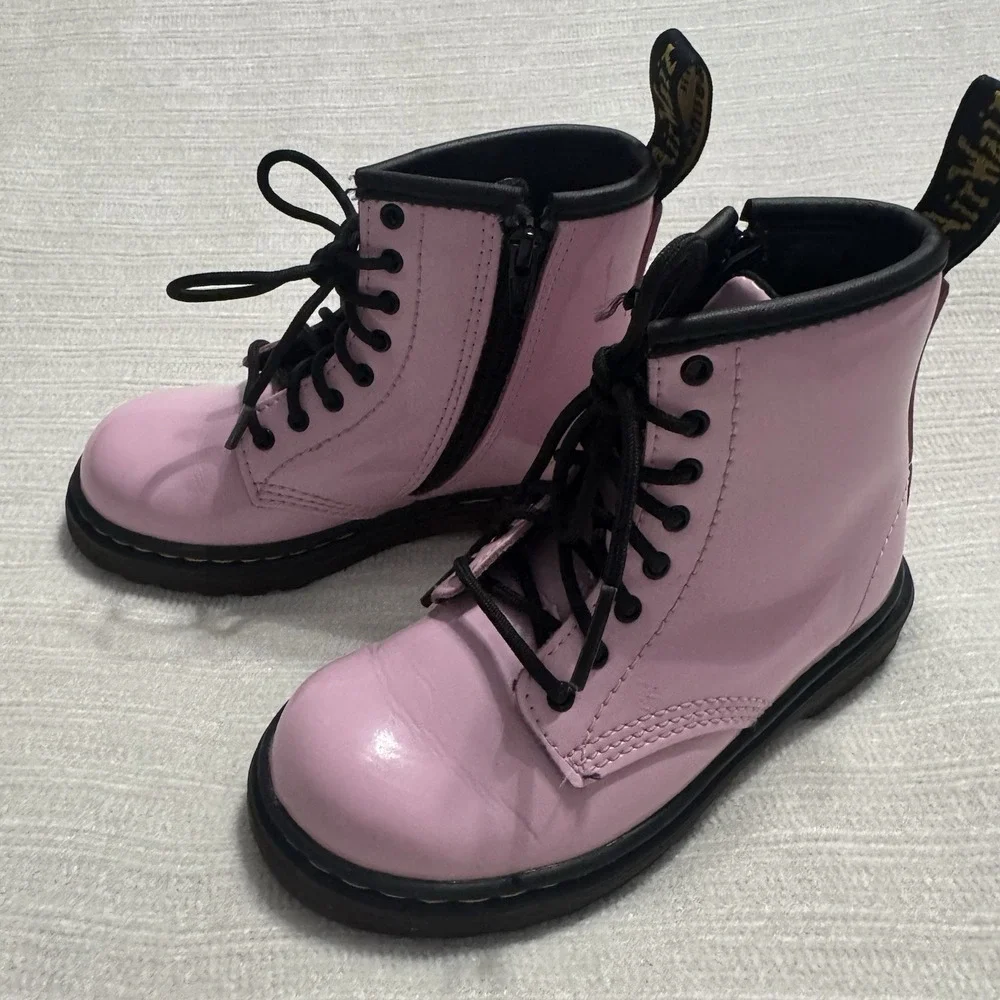 Dr Martens Kids 1460 Boots Lot Pink Patent Beige Lace Up Youth Size 9